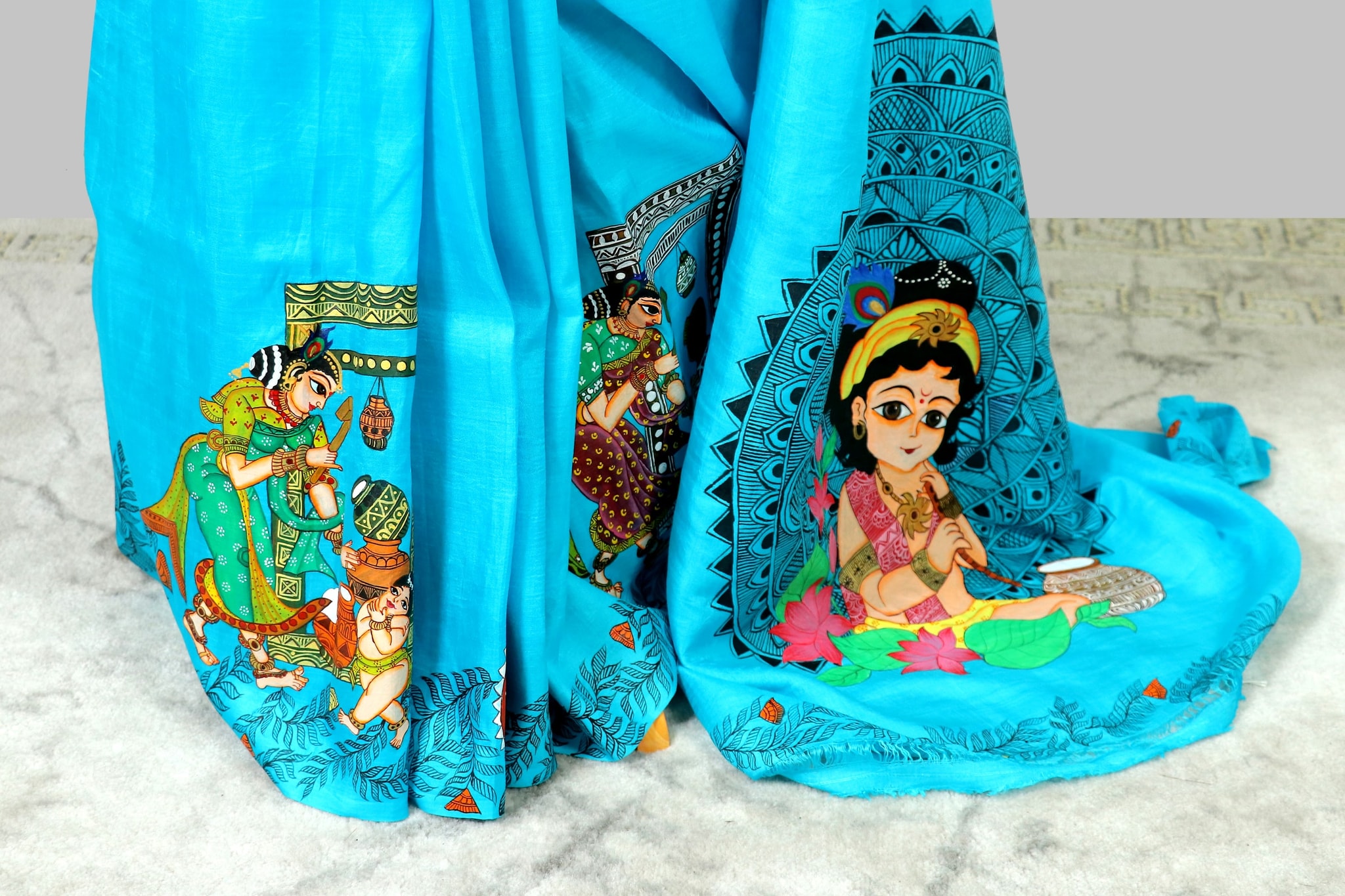 Maitri – Bal Krishna on Phirozi Silk - alternate view